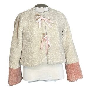 Rareraw Sassy Pink Velvet Bows & Cream & Pink Sherpa Like Wrists Sz M